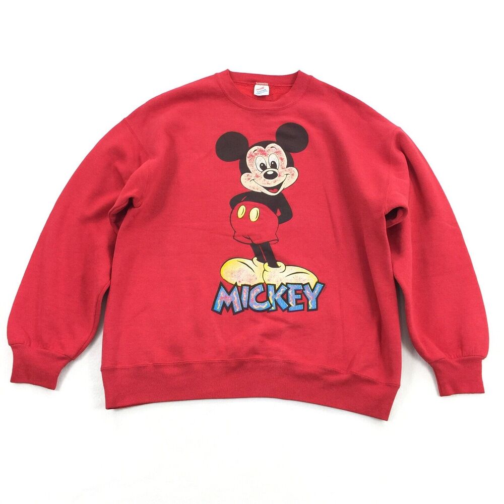 Vintage 1991 Mickey Mouse Pullover Crewneck Sweatshirt Size Large Adult Red L